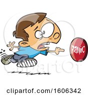 Poster, Art Print Of Cartoon White Boy Rushing To Push A Panic Button