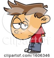 Clipart Of A Cartoon White Boy Looking Ashamed Royalty Free Vector Illustration