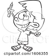 Clipart Of A Cartoon Black And White Girl Classroom Warrior Holding Up A Pencil Royalty Free Vector Illustration