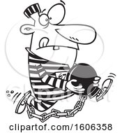 Clipart Of A Cartoon Black And White Male Robber Holding His Ball And Escaping Royalty Free Vector Illustration by toonaday
