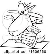 Clipart Of A Cartoon Black And White Tangled Yoga Goat Royalty Free Vector Illustration