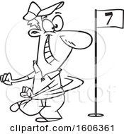 Clipart Of A Cartoon Black And White Man Doing A Happy Golf Dance Royalty Free Vector Illustration
