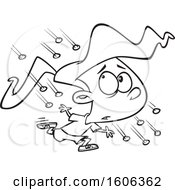 Poster, Art Print Of Cartoon Lineart Girl Running In A Hail Storm