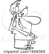 Clipart Of A Cartoon Black And White Man Flashing The Loser Salute Royalty Free Vector Illustration