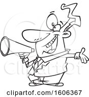 Poster, Art Print Of Cartoon Lineart Enthusiastic Business Man Marketing With A Megaphone