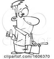 Cartoon Lineart Man Hitchhiking And Holding A Gas Can