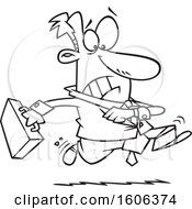 Clipart Of A Cartoon Black And White Extremely Late Business Man Running Royalty Free Vector Illustration