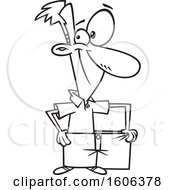 Clipart Of A Cartoon Black And White Skinny Man Wearing His Fat Pants And Showing How Much Weight He Has Lost Royalty Free Vector Illustration