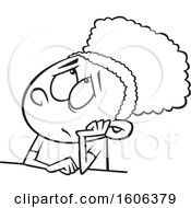 Clipart Of A Cartoon Black And White Black Girl Looking Bored Royalty Free Vector Illustration
