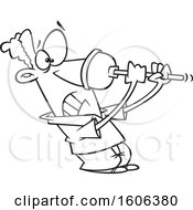 Poster, Art Print Of Cartoon Lineart Black Man Struggling With A Bad Plunger On His Nose