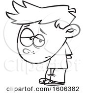 Clipart Of A Cartoon Black And White Boy Looking Ashamed Royalty Free Vector Illustration