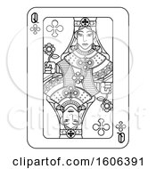 Poster, Art Print Of Black And White Queen Of Clubs Playing Card