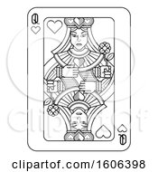 Black And White Queen Of Hearts Playing Card