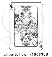 Poster, Art Print Of Black And White Queen Of Diamonds Playing Card