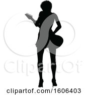 Clipart Of A Silhouetted Female Guitarist Royalty Free Vector Illustration