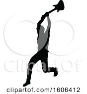 Clipart Of A Silhouetted Male Guitarist Smashing His Guitar Royalty Free Vector Illustration