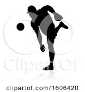 Poster, Art Print Of Black Silhouetted Baseball Player Pitching With A Reflection On A White Background