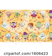Clipart Of A Seamless Halloween Pattern With Zombies Mummies Vampires Skeletons Witches Ghosts Frankensteins And Jacks Royalty Free Vector Illustration by Zooco