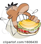Poster, Art Print Of Cartoon Black Man Taking A Bite Of A Big Burger