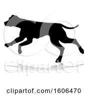 Poster, Art Print Of Silhouetted Dog With A Reflection Or Shadow On A White Background