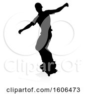 Clipart Of A Silhouetted Male Skateboarder With A Reflection Or Shadow On A White Background Royalty Free Vector Illustration