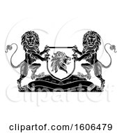 Poster, Art Print Of Black And White Heraldic Lions Coat Of Arms Crest