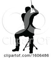 Clipart Of A Silhouetted Male Drummer Royalty Free Vector Illustration
