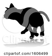 Clipart Of A Silhouetted Cat With A Shadow Or Reflection On A White Background Royalty Free Vector Illustration