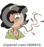 Clipart Of A Cartoon Black Woman Sucking Up A Messy Spaghetti Noodle How Not To Eat Spaghetti Royalty Free Vector Illustration by Johnny Sajem