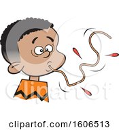 Clipart Of A Cartoon Black Boy Sucking Up A Messy Spaghetti Noodle How Not To Eat Spaghetti Royalty Free Vector Illustration by Johnny Sajem