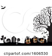 Poster, Art Print Of Halloween Background With Jackolantern Pumpkins And Bats In A Cemetery