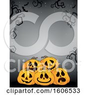 Clipart Of A Halloween Background With Jackolantern Pumpkins On Gray Royalty Free Vector Illustration