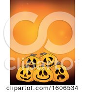 Clipart Of A Halloween Background With Jackolantern Pumpkins Over Orange Royalty Free Vector Illustration