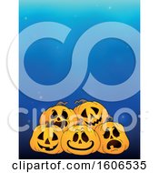 Poster, Art Print Of Group Of Halloween Jackolantern Pumpkins On Blue