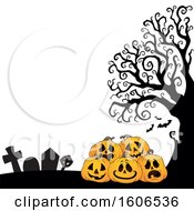 Poster, Art Print Of Halloween Background With Jackolantern Pumpkins In A Cemetery