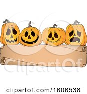 Poster, Art Print Of Blank Banner With Halloween Jackolantern Pumpkins