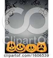 Poster, Art Print Of Halloween Background With Jackolantern Pumpkins On Gray
