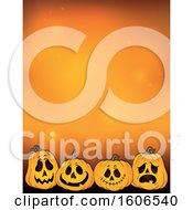 Clipart Of A Halloween Background With Jackolantern Pumpkins On Orange Royalty Free Vector Illustration