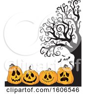 Poster, Art Print Of Group Of Halloween Jackolantern Pumpkins By A Bare Tree