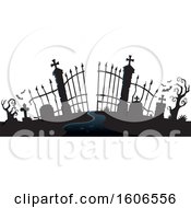 Poster, Art Print Of Silhouetted Cemetery Entrance With Gates