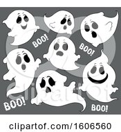 Poster, Art Print Of Group Of Halloween Ghosts On Gray