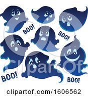 Clipart Of A Group Of Blue Halloween Ghosts Royalty Free Vector Illustration
