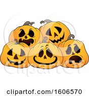 Poster, Art Print Of Group Of Carved Halloween Jackolantern Pumpkins