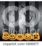 Poster, Art Print Of Spooky Halloween Forest With Bats And Orange Jackolantern Pumpkins