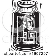 Clipart Of A Dragon Specimen In A Jar Black And White Woodcut Style Royalty Free Vector Illustration