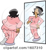 Poster, Art Print Of Chubby Black Woman Seeing Herself As Thin In The Mirror