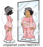 Clipart Of A Cartoon Thin White Woman Seeing Herself As Chubby In The Mirror Royalty Free Vector Illustration