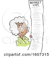Clipart Of A Cartoon Black Senior Lady With A Long Bucket List Royalty Free Vector Illustration