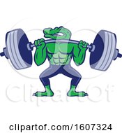 Poster, Art Print Of Muscular Alligator Man Mascot Lifting A Heavy Barbell