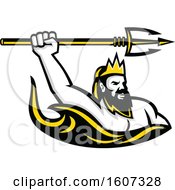 Clipart Of A Bust Of Triton Poseidon Or Neptune Holding Up A Trident Royalty Free Vector Illustration
